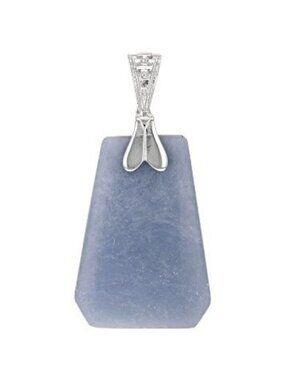 Blue Angelite Gemstone Sterling Silver Enhancer Pendant For Necklace 2 Inch